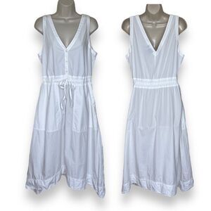 Gap Sleeveless White Midi Dress Elastic Drawstring Waist Patch Pockets Women Med